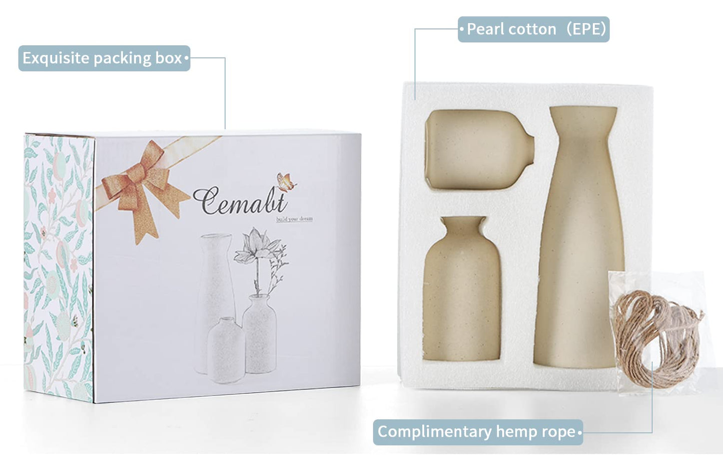 Beige Keramikvase 3er Set