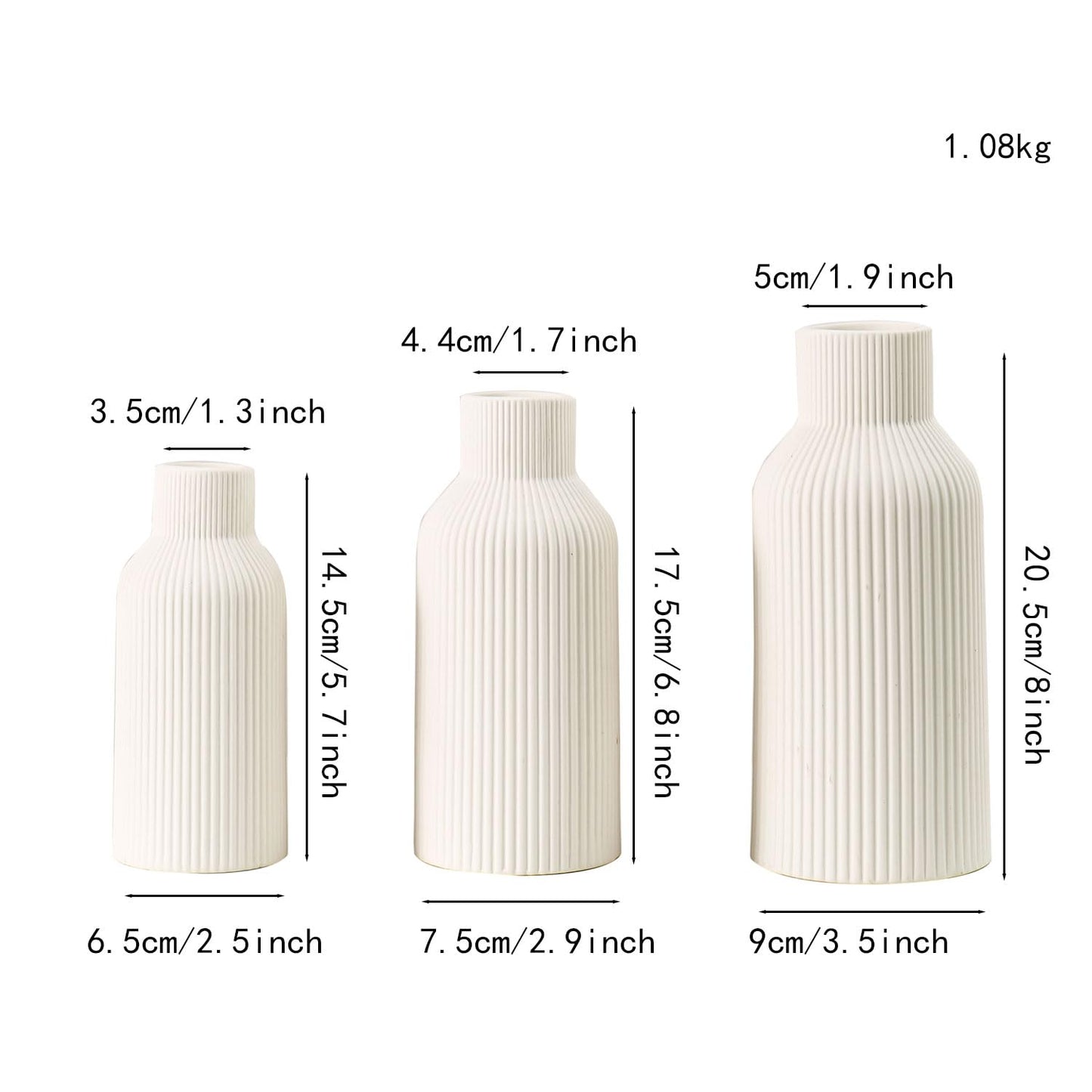 White Ceramic Vase Set of 3