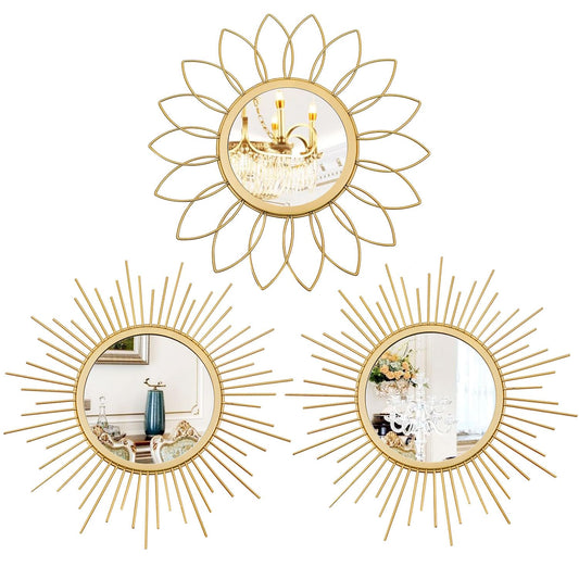 3 Pack Metal Mirrors for Wall Sunburst