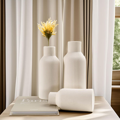 White Ceramic Vase Set of 3