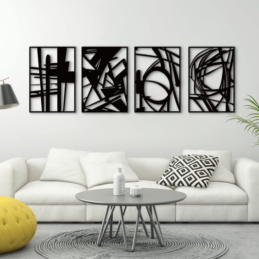 4er-Pack schwarze abstrakte Wandkunst aus Metall