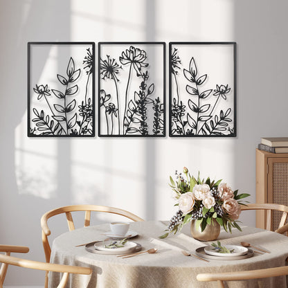 3 Pcs Black Metal Wall Art Minimalist Wall Decor