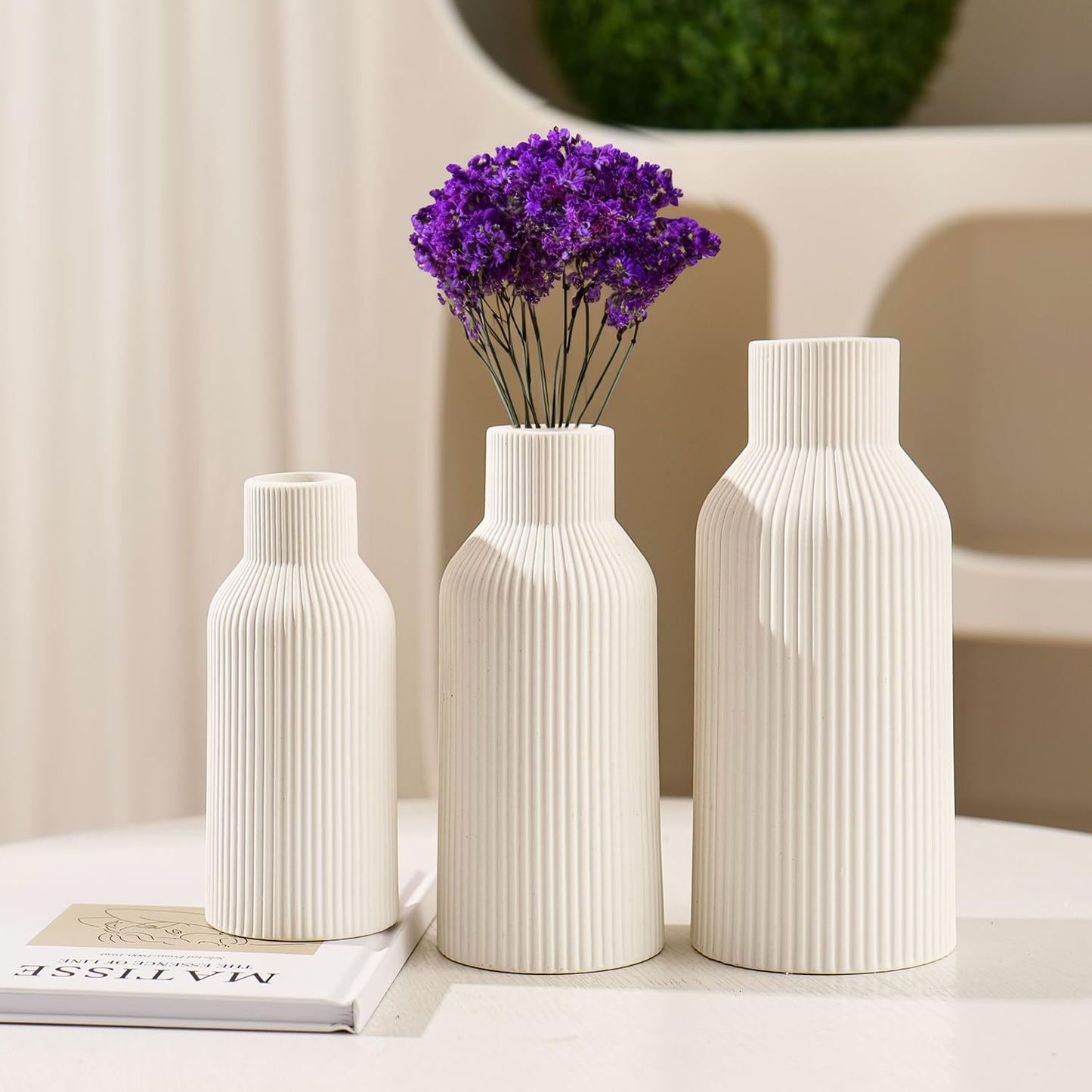 White Ceramic Vase Set of 3