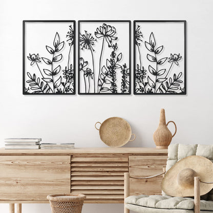 3 Pcs Black Metal Wall Art Minimalist Wall Decor