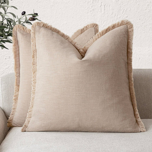 Set of 2 Decorative Linen Fringe Throw Pillow