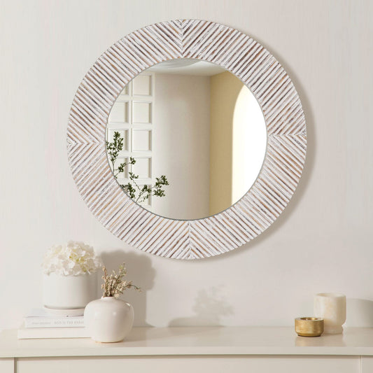 Wood Round Mirror Farmhouse Round Mirror for Wall Decor