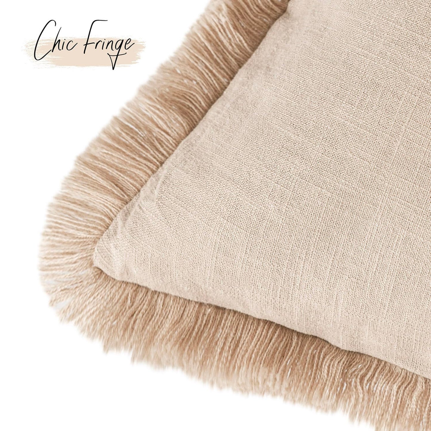 Set of 2 Decorative Linen Fringe Throw Pillow